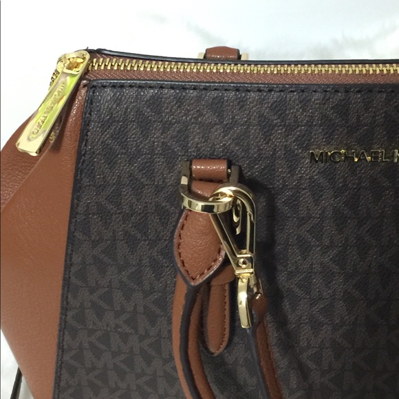 NWT Michael Kors Charlotte Brown large Satchel Bag - Picture 9 of 15